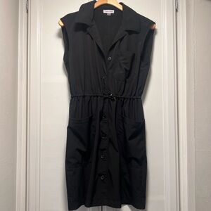 Calvin Klein Sleeveless Button Down Dress Two Pockets Cinch Waist Size 6 Black